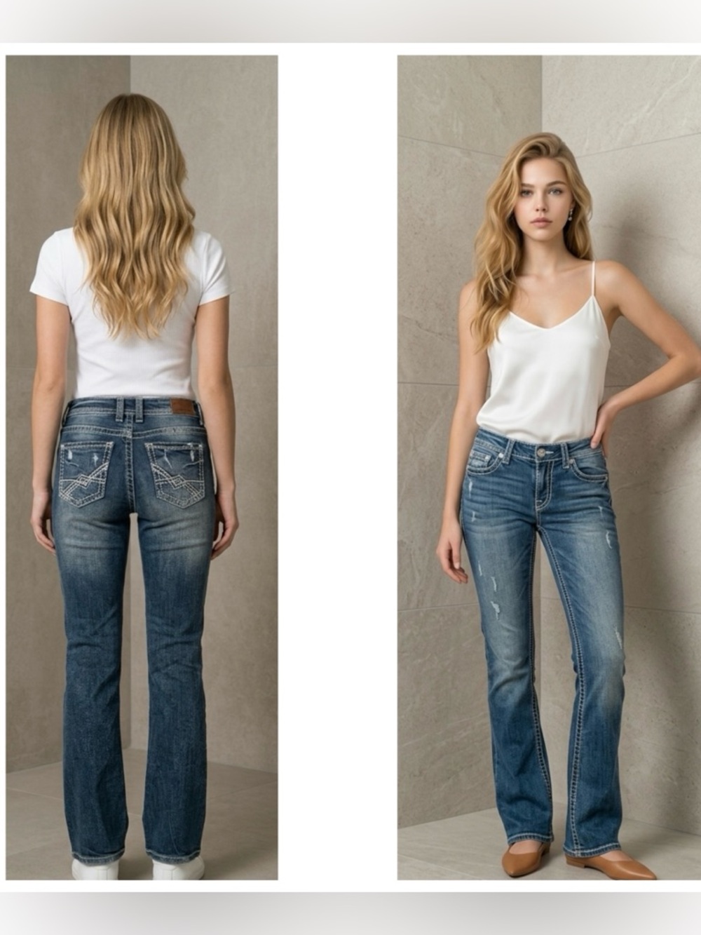 BKE Women's PAYTON Sz 31R low rise  Bootcut distressed stitch detail Jeans